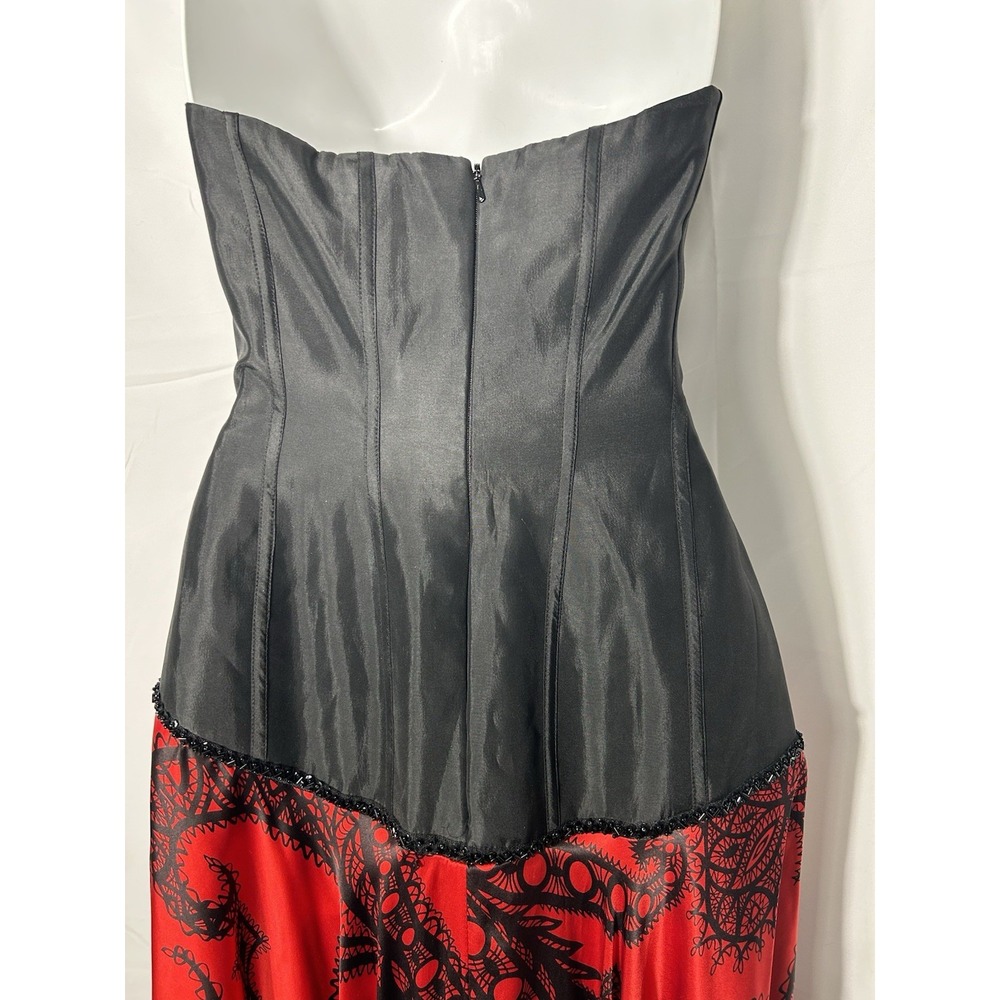 Vintage Red Black Gothic Corset Top Dress‎ Y2K Silk Witchy Vamp Prom Hoco Size 4 - Picture 5 of 16